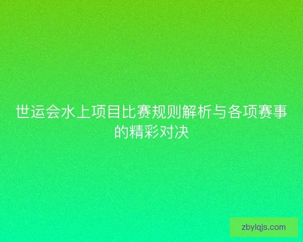 世运会水上项目比赛规则解析与各项赛事的精彩对决